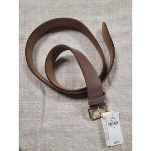 Gap Womens Genuine Leather Belt Taupe Brown Gold Knurled Buckle Size M NEW